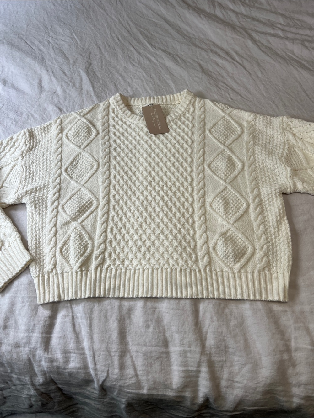 Oversized Crop Cream Cable Knit Sweater